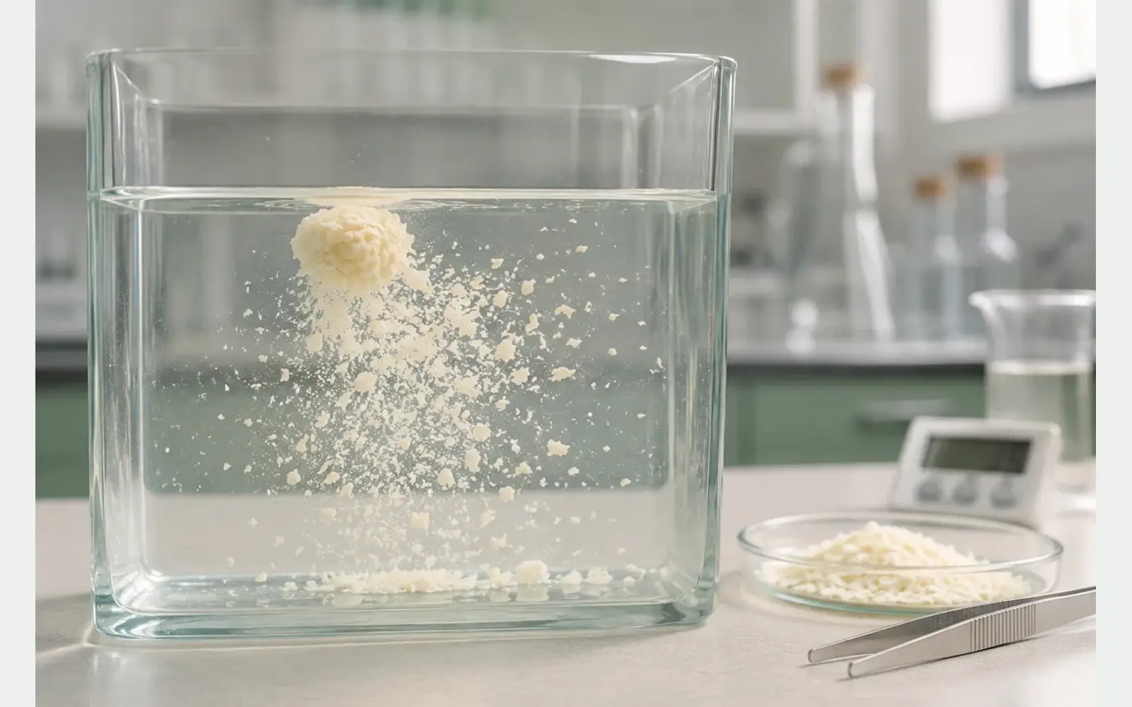 Essai de dispersion et d’hydratation de flocons de pomme de terre pour appâts de pêche